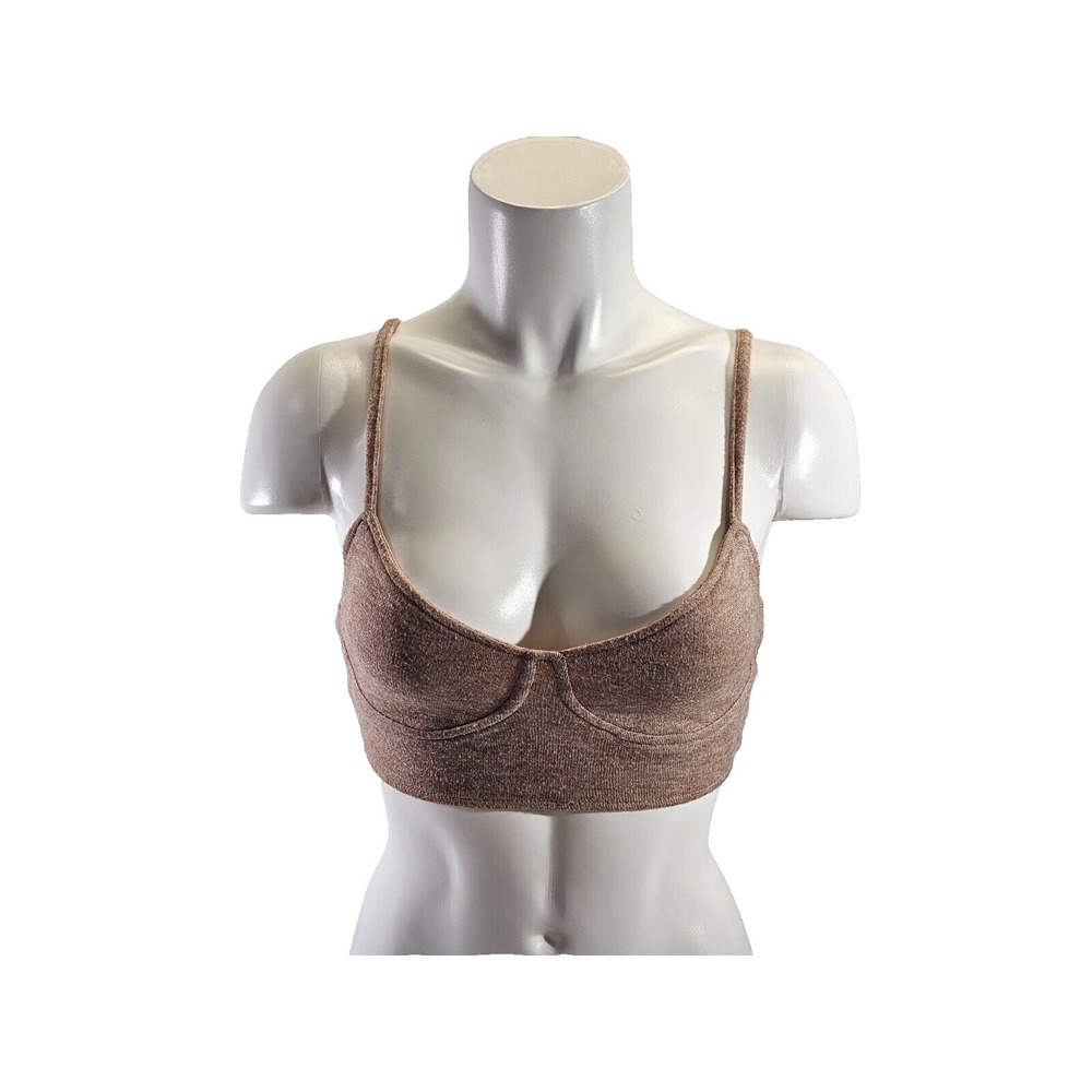 Zara Women's S Brown Knit Spaghetti Strap Cropped Crop Top Shirt Tank EUC